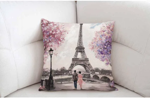 Vista 5 de Pehede Funda de almohada decorativa de lino y algodón con diseño de pintura al óleo de París, vista de la calle de París, para sofá, silla