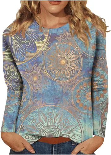 Vista 21 de Blouses for Women 2025 Three Quarter Sleeve Round Neck T Shirt Hawaiian Printing Trendy Fashion Beach Tops