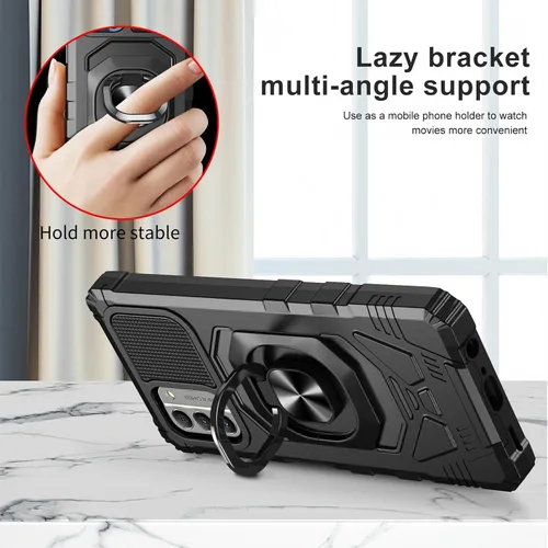 Vista 5 de Funda para Nokia G310 5G con protector de pantalla de vidrio templado, grado militar, resistente a prueba de golpes, con soporte de anillo para Negro
