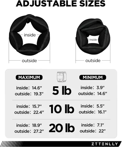 Vista 3 de Pesas de tobillo ajustables para mujeres, hombres y niños 1 par de 5, 10, 15, 18 y 20 libras, correas de peso para pierna, muñeca, tobillo, yoga