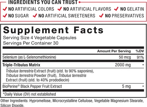 Vista 5 de Force Factor Tribulus Terrestris Max para hombres, refuerzo de testosterona y suplemento de vitalidad masculina, para absorción superior, 2000 mg