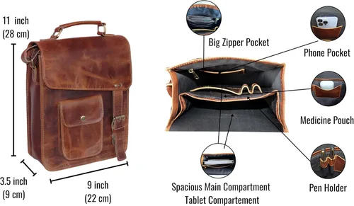 Vista 4 de jaald leather messenger bag laptop case office briefcase gift for men computer distressed shoulder bag