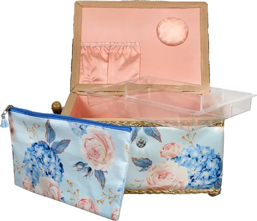 Vista 2 de SINGER Sew'n Stow 00045 - Cesta de coser y bolsa con cremallera, estampado de hortensias Estampado De Lunares
