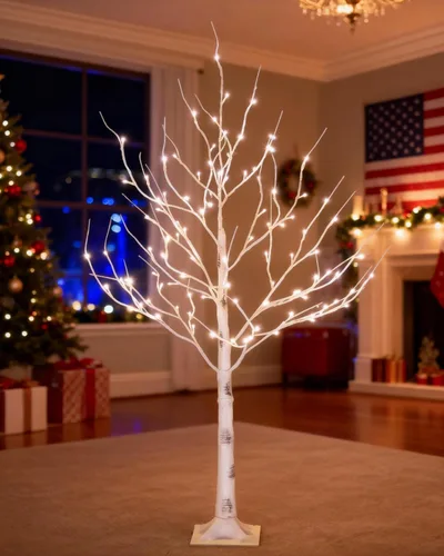 Vista 2 de Tybeeu Árbol de abedul iluminado de 3 pies con 64 luces LED blancas cálidas para decoración de vacaciones, diseño realista, certificado UL