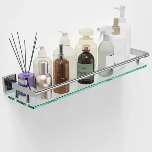 Vista 13 de Estante de vidrio para baño, estantes de baño de 20 pulgadas con toallero, estantes de vidrio templado con toallero de acero inoxidable para estante
