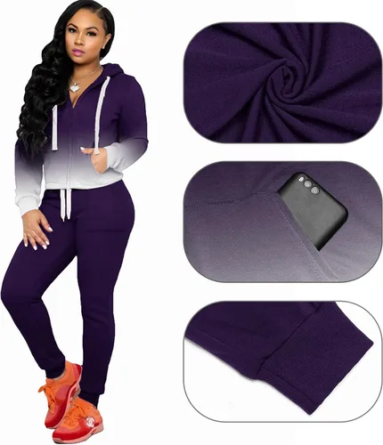 Vista 5 de FANDEE Conjunto de dos piezas para mujer, conjunto casual de sudadera con capucha y bolsillos