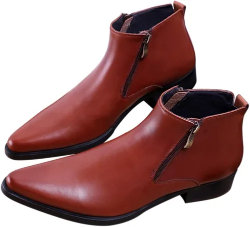 Vista 7 de Santimon Botas de Tobillo de Cuero Genuino para Hombre, con Cremallera, Puntera Puntiaguda, Botas Casuales de Moda