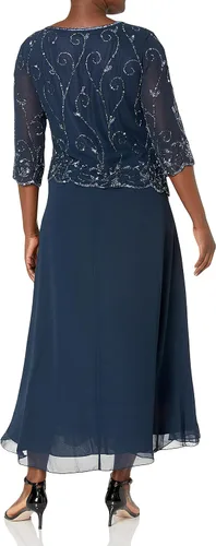 Vista 2 de J Kara Vestido asimétrico de corpiño festoneado con cuentas pequeñas para mujer