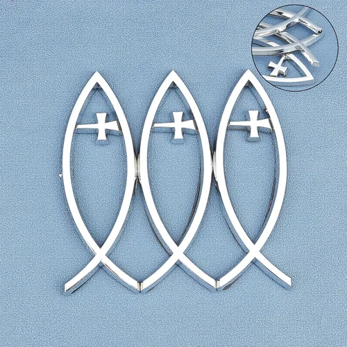 Vista 7 de SUPERFINDINGS 3 calcomanías de plástico ABS plateado con diseño de pez de Jesús, 5.5 x 1.8 pulgadas, 3D, calcomanía para coche, emblema, Dios Plata