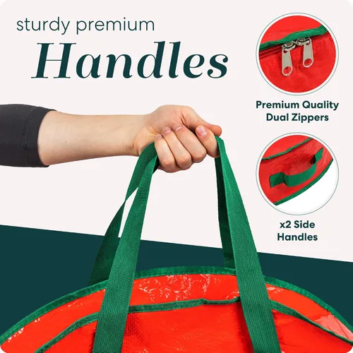 Vista 6 de Bolsa de almacenamiento de corona de Navidad de Handy Laundry - Material de lona duradero, cremallera, asas de transporte resistentes, protección