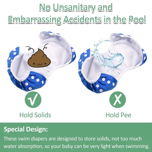 Vista 5 de wegreeco Pañal de natación reutilizable ajustable para bebés y niños pequeños (marrón, azul, negro, pequeño, paquete de 3)