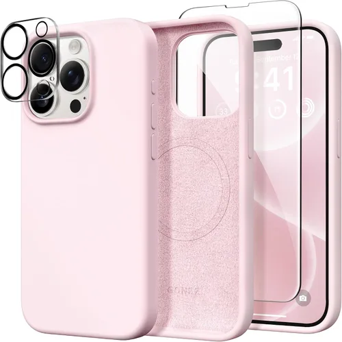 Vista 236 de GONEZ Funda magnética para iPhone 14, compatible con Magsafe, con protector de pantalla + protector de cámara, forro de microfibra antiarañazos