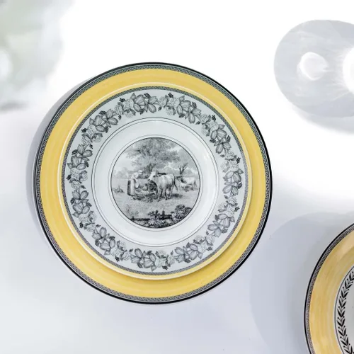 Vista 2 de Villeroy & Boch Audun Ferme - Plato para ensalada, 8.5 pulgadas, porcelana premium, blanco/gris/amarillo