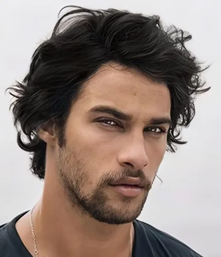 Vista 11 de Kaneles Peluca corta y rizada negra para hombre, con flequillo, disfraz de Halloween, cosplay, fiesta, peluca de cabello natural Color negro.