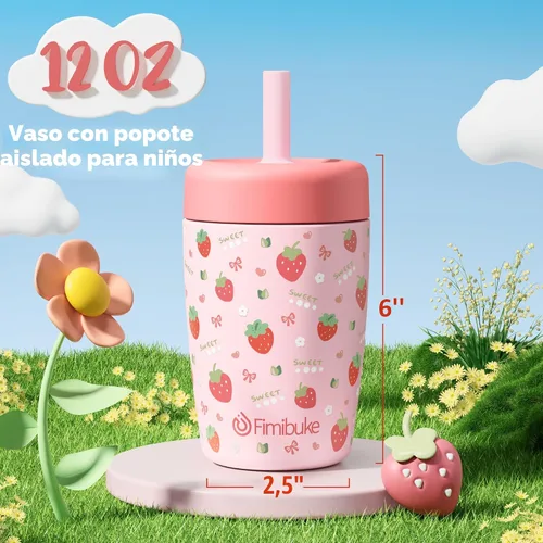 Vista 2 de Fimibuke Vasos para niños y niños pequeños a prueba de derrames, 12 onzas, vasos entrenadores con aislamiento para niños y niñas, vaso con popote