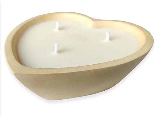 Vista 6 de Vela de cera de soja perfumada de jazmín con forma de corazón de 6 pulgadas, 3 mechas de 5 onzas, cuencos de masa decorativos para aniversario