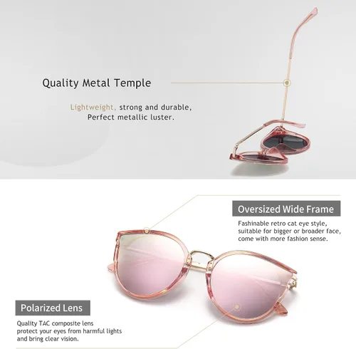 Vista 5 de SUNGAIT Gafas de sol polarizadas para mujer estilo vintage ojo de gato UV400