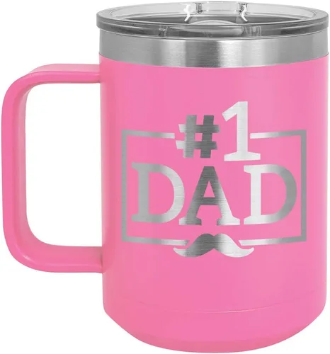 Vista 7 de NUMBER 1 DAD B Blue Taza de café de 15 oz con tapa deslizante Taza de café de viaje aislada Ideas de regalos del día del padre de hijo o hija