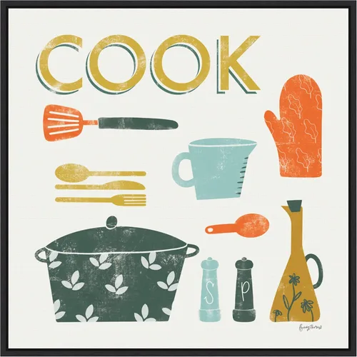 Vista 7 de Amanti Art Framed Canvas Wall Art 16x16 Retro Kitchen III Cook by Becky Thorns, Framed Wall Art Canvas, Cuisine Artwork, Traditional Decor, Small
