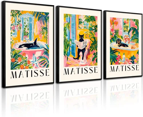 Vista 24 de Arte de pared de baño de gato, lienzo divertido para decoración de pared, imágenes de gato negro, impresiones lindas divertidas para baño, póster