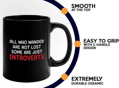 Vista 4 de Divertida taza de café introvertida de 11 onzas, color negro, todos los que vagan son - Regalo para su persona hogareña, persona solitaria, persona