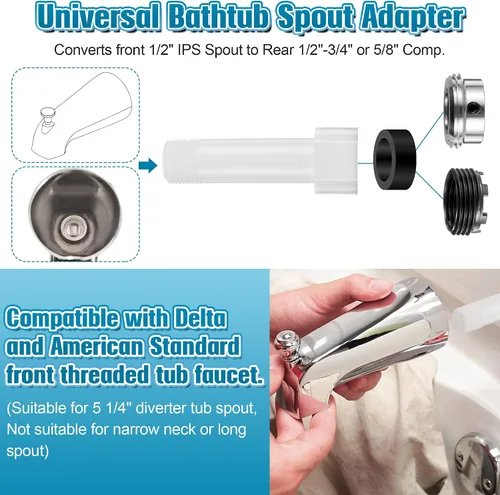Vista 5 de Dreyoo Adaptador de boquilla de bañera cuatro en uno, adaptador de grifo de bañera roscado para cobre