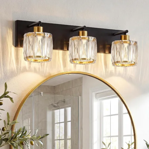 Vista 24 de VOLISUN Luces de Tocador de Cristal - 2 Luces Modernas de Acero Inoxidable para Baño Sobre Espejo, Acabado Cromado - Certificado UL