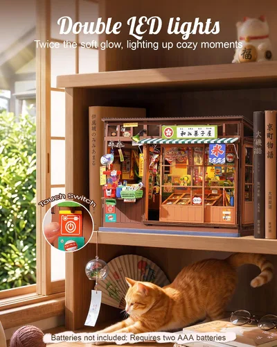 Vista 5 de Rolife Kit de rincón de libros, kit de casa de muñecas en miniatura para adultos, rompecabezas de madera 3D con temática de tienda general japonesa