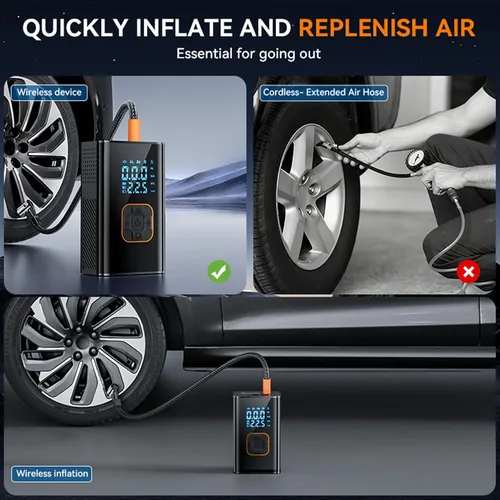 Vista 5 de Bomba de aire para neumáticos de automóvil, recargable e inalámbrica de 150 PSI, compresor de aire con pantalla digital para auto, camión, SUV