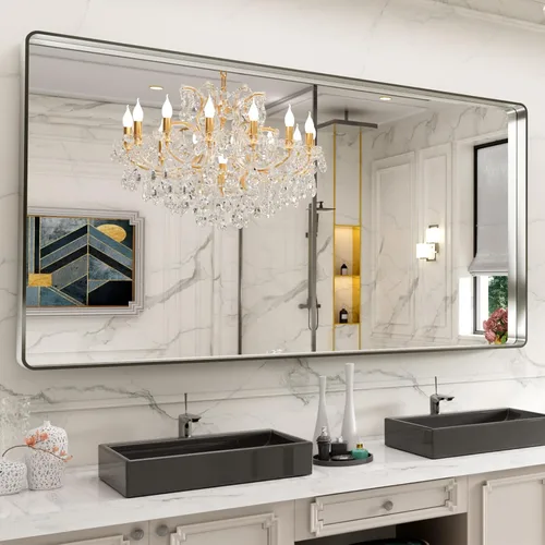 Vista 40 de LOAAO 20x16 Pulgadas Espejo de Baño con Marco de Metal Negro para Pared, Espejo de Tocador de Baño de Estilo Granja, Espejo Grande Rectangular