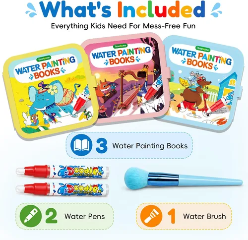 Vista 9 de Timetome Libro para colorear al agua, paquete de 3 libros de pintura al