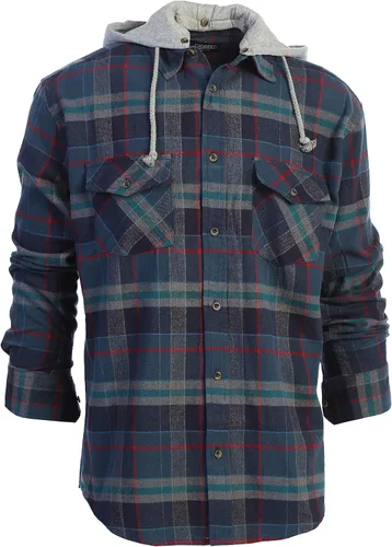 Vista 32 de Gioberti Camisa de franela a cuadros de algodón 100% para hombre con capucha extraíble y botones 100 – negro/azul real/gris.