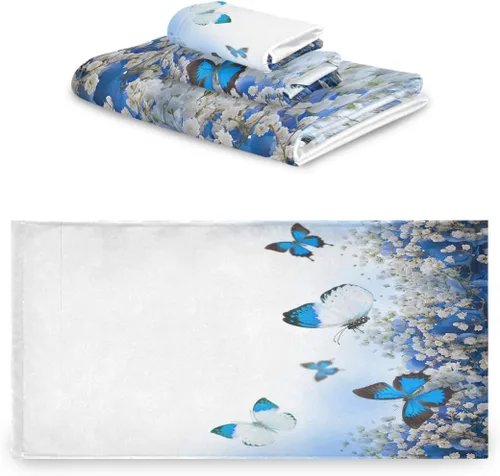 Vista 7 de MOYYO Juego de toallas de baño de 3 piezas, suaves y altamente absorbentes, toallas de baño de hortensias azules, toallas de mariposa con estampado