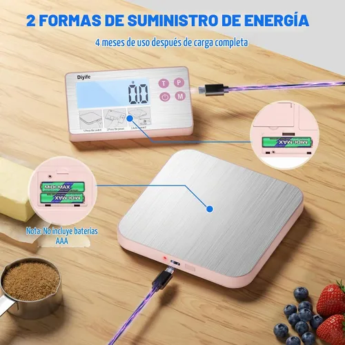 Vista 4 de Báscula de cocina recargable de 33 libras, báscula de alimentos de acero