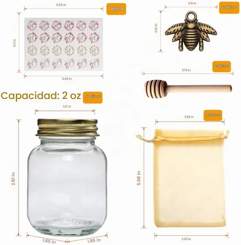 Vista 2 de Paquete de 48 mini tarros de miel de vidrio de 2 onzas con tapas
