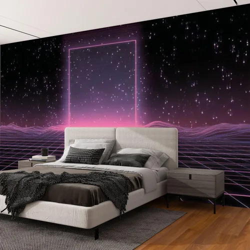 Vista 5 de Mural de pared Synthwave de onda de vapor retrowave rosa de gran brillo medio autoadhesivo autoadhesivo removible adhesivo adhesivo de pared