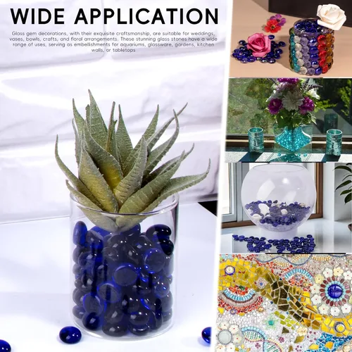 Vista 7 de 1 LB de mármoles de vidrio azul, cuentas de vidrio planas mini~150 PIEZAS para rellenos de jarrón, guijarros de gemas florales de Mancala, rocas