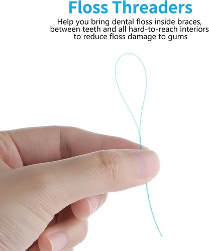 Vista 5 de Amabro Enhebradores de hilo dental, 100 unidades de hilo dental de limpieza profunda para frenos, puentes, implantes, cuidado de la salud oral