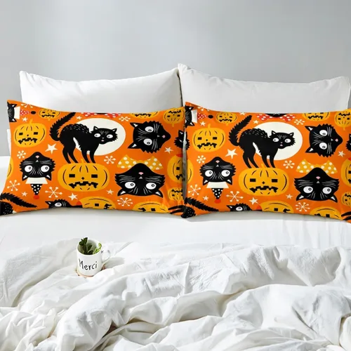 Vista 5 de Feelyou Funda de edredón de Halloween, tamaño individual, con 1 funda de almohada, decoración de Halloween, juego de ropa de cama con estampado