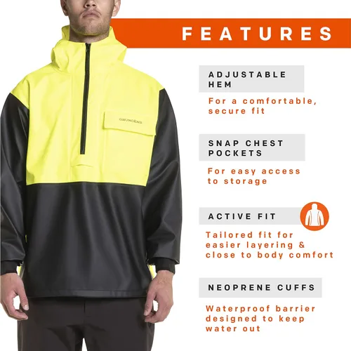 Vista 3 de Grundens Neptune - Sudadera de pesca comercial para hombre, impermeable, ajustable, Anorak
