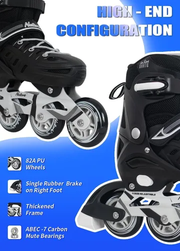 Vista 2 de Nattork Patines en línea para niños y niñas, hombres y mujeres, 4 tamaños ajustables, cuchillas de patines de ruedas para principiantes para niños