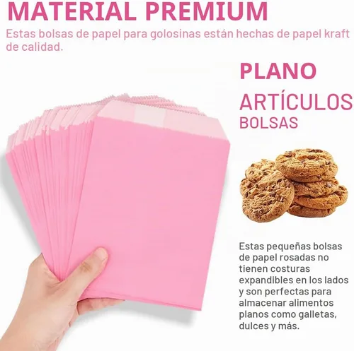 Vista 3 de Bolsas de papel planas para galletas de panadería, 5.1 x 7.1 pulgadas, rosa