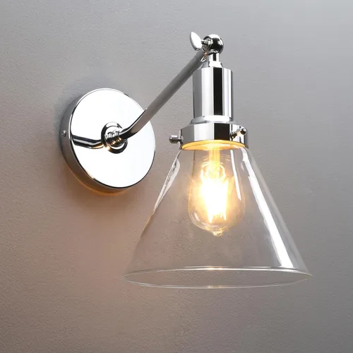 Vista 29 de PERMO Industrial Vintage Slope Pole Wall Mount Single Sconce with 6.7" Oval Dome Clear Glass Shade Antique Gold Wall Sconce Light Fixture