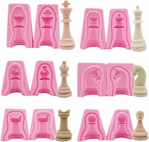 Vista 4 de MoldFun Molde de silicona para piezas de ajedrez 3D para chocolate, dulces, fondant, decoración de pasteles, jabón, vela, cera derretida, yeso