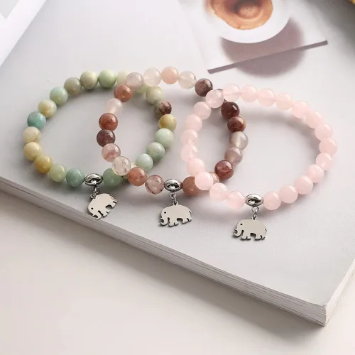 Vista 4 de Regalos de elefante para mujer, pulseras de relajación curativas de piedra natural, de 0.315in antiansiedad, piedras de cristal para aliviar