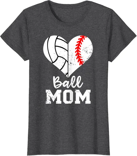 Vista 5 de Ball Mom Heart Funny Baseball Voleibol Mom - Camiseta para mamá, Negro, S