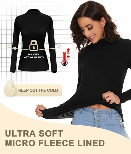 Vista 4 de SIMIYA Camisas de manga larga para mujer, de cuello alto, capa base suave, ropa interior térmica