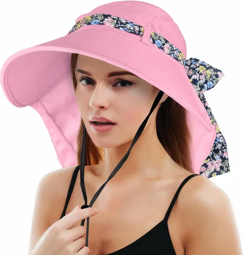 Vista 14 de Solaris UPF 50+ Gorro de ala ancha para mujer - Tamaño pequeño, ligero y plegable, gorro floral refrescante con solapa para el cuello #1 Gris
