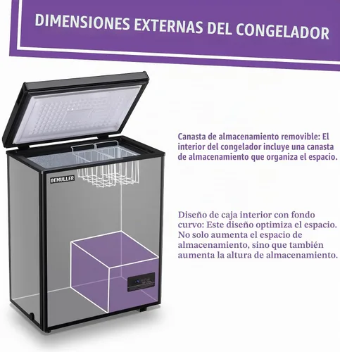 Vista 3 de DEMULLER Congelador de pecho profundo, mini congelador con pantalla de visualización electrónica, congelador de puerta superior independiente