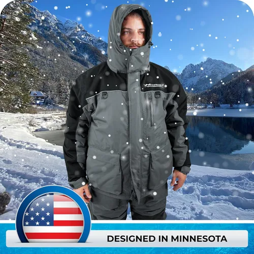 Vista 5 de WindRider Traje de pesca en hielo, baberos aislados y chaqueta flotación toneladas de bolsillos Equipo impermeable para pesca en hielo y motos